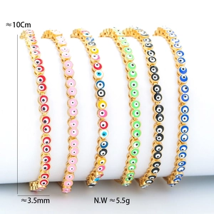 Colorful evil eye beaded bracelets with gold finish adjustable enamel charms for women