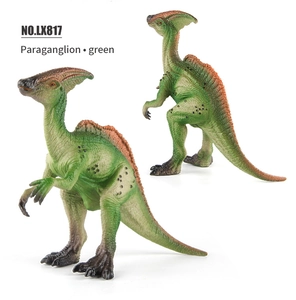 Detalle del modelo de Parasaurolophus con textura de piel verde y cresta de color naranja