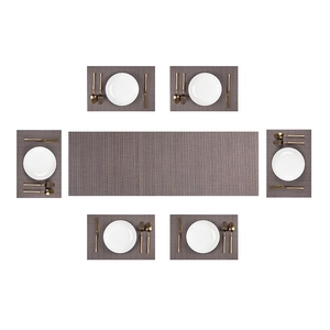 7-piece grey woven PVC placemat set with table runner for modern dining table decor