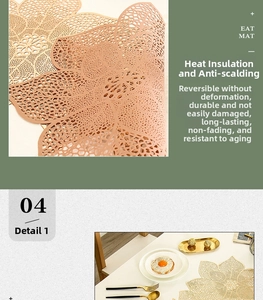 Close-up of flexible PVC table runner with hollow gold and rose gold floral patterns