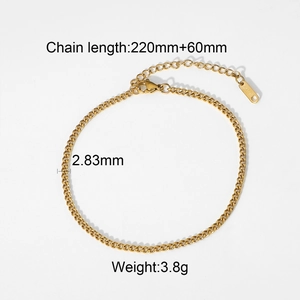 Golden 316L stainless steel Cuban anklet with extension chain on white background