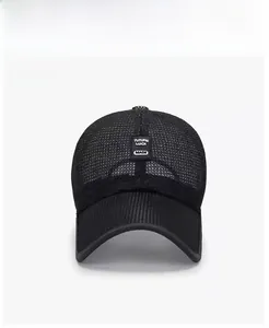 Close-up of black breathable mesh baseball cap featuring Tutupai Luck square label