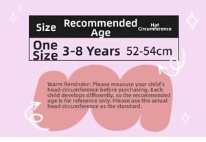 Size chart for kids excavator baseball cap with head circumference measurements