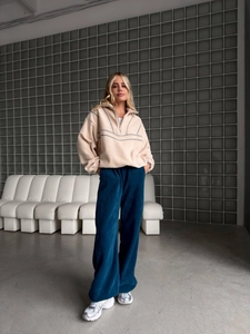 Sweatshirt En Polaire Pour Femmes Demi-Fermeture Éclair Col Montant Manches Longues Surpiqûres Streetwear