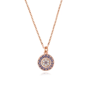 Minimalist S925 sterling silver rose gold Evil Eye necklace with blue crystals