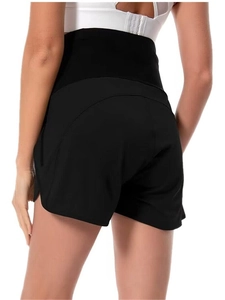 Pantaloncini sportivi premaman neri a vita alta con supporto pancia, vista posteriore