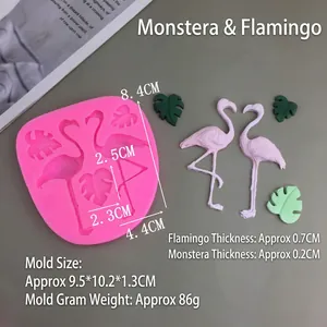 Pink flamingo and palm leaf silicone mold for DIY cake fondant and chocolate making