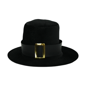 Classic black felt top hat with elegant wide brim and gold buckle for stage performance