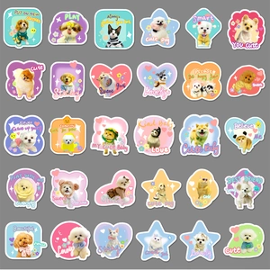 60 pieces of cute hand-drawn pet dog and cat graffiti stickers for water bottles and luggage