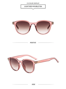 Detailed view showing vintage square sunglasses with translucent red frame and T-hinge