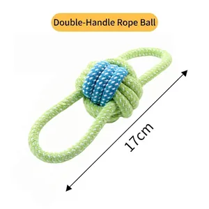 Detail view of 17cm durable cotton braided dog rope toy with double-ear loops