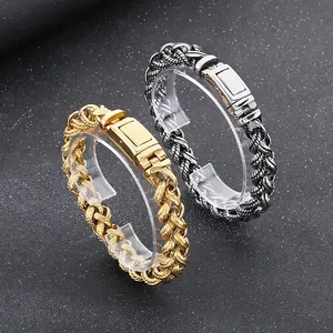 Men Braided Chain Bracelet 316L Stainless Steel Twist Bone Link Punk Rock Hip Hop Jewelry Heavy Metal Jewelry For Him