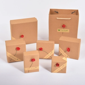 Vintage kraft paper gift box set with red roses and Just for you text for jewelry