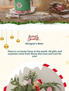 Detailed Christmas gift box set with Noble Fir, teddy bear, and festive ornaments on wood