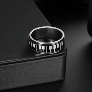 Men's rotatable spinner ring with piano key pattern made of durable titanium steel