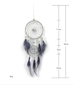 Grey double hoop dreamcatcher with dimensions 45cm total length and soft feathers
