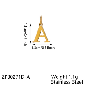 Golden stainless steel letter A pendant for DIY jewelry making with measurements