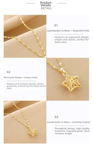 Detail of gold-plated hollow star pendant necklace with delicate shimmering chain design