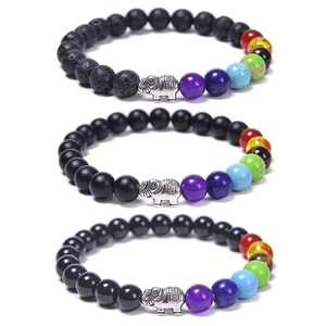 Bracelet Élastique En Pierre De Lave 7 Chakras Pendentif Éléphant Perles Naturelles Yoga Méditation Guérison Femmes Hommes