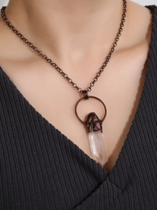 Vintage Natural White Crystal Hexagonal Column Pendant Necklace Copper Chain Bohemian Ethnic Punk Jewelry For Women