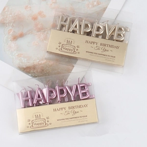 Golden and rose gold Happy Birthday letter candles for elegant party cake decoration