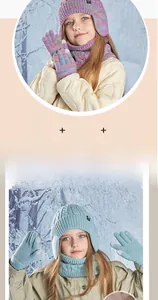 Detailed view of children winter knit set featuring fleece lining for hat and scarf