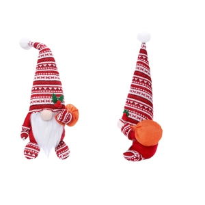 Christmas gnome dolls with red and white knit hats and plush beards in two poses