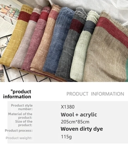 Detailed view of woven wool blend scarf showing distressed edges and vintage color options