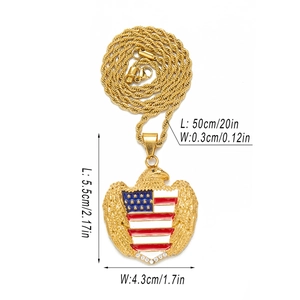 Hip hop gold eagle shield pendant necklace with American flag and clear rhinestones