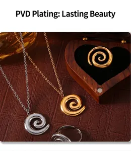 Detailed PVD electroplated gold and silver spiral pendant necklace and ring jewelry set