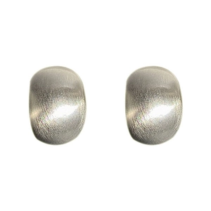 Minimalist silver geometric earrings with a premium brushed metal texture and C-shape design
