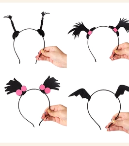Detail showing four styles of Halloween bat wings and cute braids headbands for party cosplay