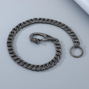 Punk style dragon clasp metal pants chain with vintage Cuban links in steel