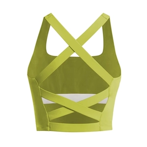 Neongrüner Sport-Bra mit gekreuztem Rücken, quadratischem Ausschnitt und Stretch