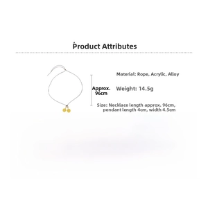 Detail showing dimensions of the yellow acrylic cherry pendant with black wax rope cord