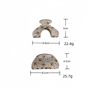 Floral acrylic hair claw clips with size and weight specs for versatile hair styling