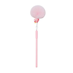 Pink unicorn cartoon gel pen with a large fuzzy pom-pom and cute mascot pendant for kids