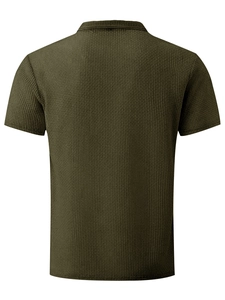 Detail view of the breathable dark olive waffle knit fabric on the back of this slim fit T-shirt
