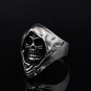 Gothic Skull Reaper Ring For Men Vintage Stainless Steel Punk Rock Biker Jewelry Antique Silver Color