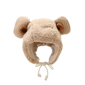 Cappello invernale marrone in pile sherpa con orecchie da orso e paraorecchie per bambini