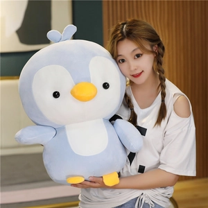 Cute blue penguin plush pillow toy, large soft stuffed animal for girls sleeping