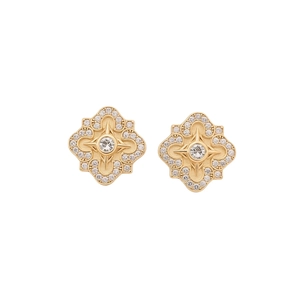 Gold plated flower earrings with sparkling zircons and delicate pleated petal design