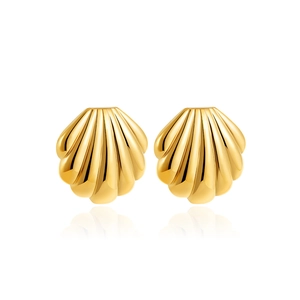 Elegant 18K gold plated stainless steel shell stud earrings with a glossy mirror reflection