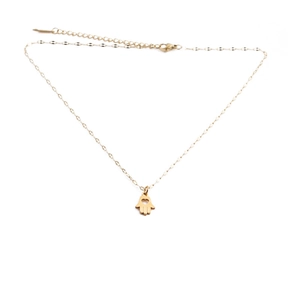 Minimalist gold stainless steel Hamsa hand pendant necklace with flat chain
