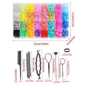 Elastic hair band set with 32-grid storage box and professional styling tools