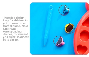 Magnetic drawing set with anti-slip pen and three shapes of magnetic stamps for children