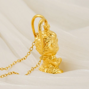 3D Sun Wukong pendant in gold finish with intricate hair texture and delicate chain