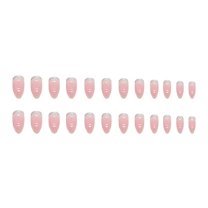 Pink and white gradient almond press-on nails with glossy jelly finish and 24 pieces set