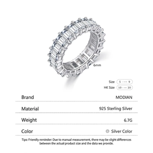 Luxurious S925 sterling silver eternity band with 6mm emerald cut high carbon diamonds