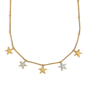 18K gold plated starfish necklace with blue enamel charms and snake chain